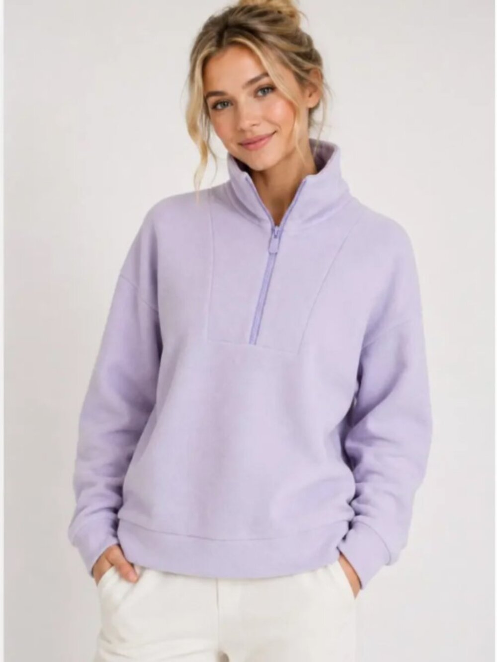 Dudley Stephens Lavender Funnel Neck Quarter Zip Pullover Cozy Medium